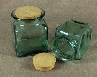 Pair of Vintage Farmhouse Green Glass Canisters