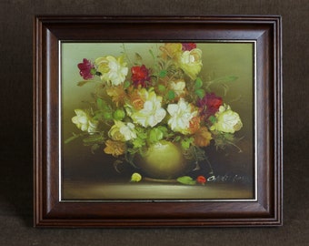 Vintage French Original FLORAL Oil Painting - "Nature Morte Aux Fleurs"