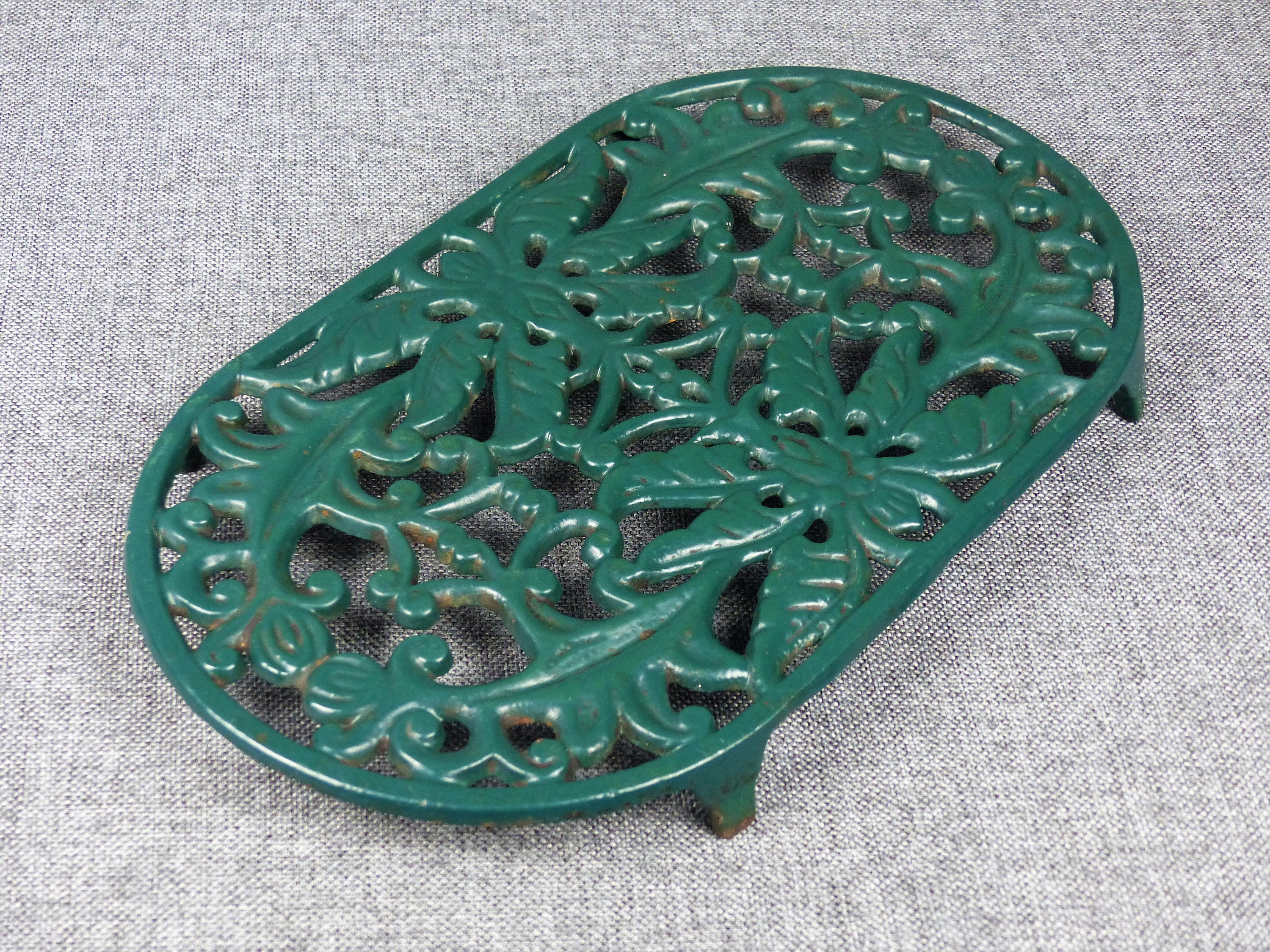 Vintage Français Trivet en Fonte d'émail Vert