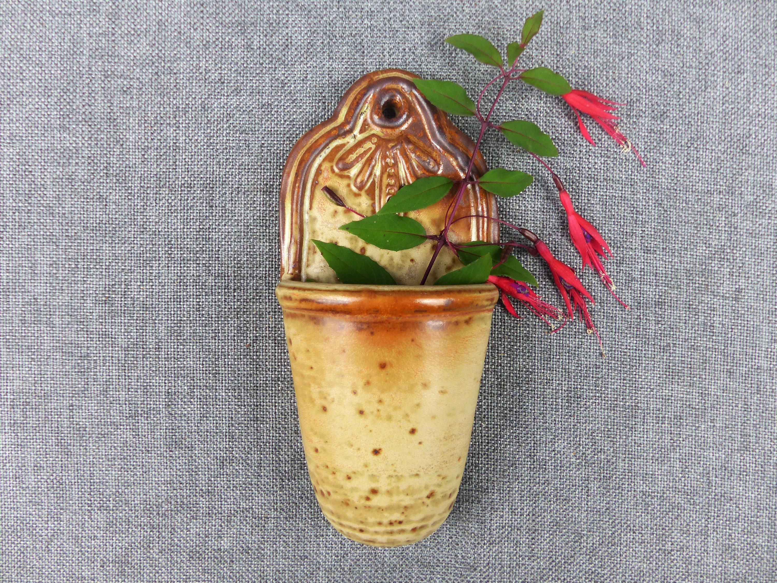 Rustique Français Grès Poterie Mur Vase de Poche