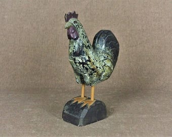 Carved Wood Folk Art Rooster Figurine