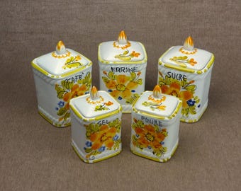 Vintage French PORCELAIN Kitchen Canister Set
