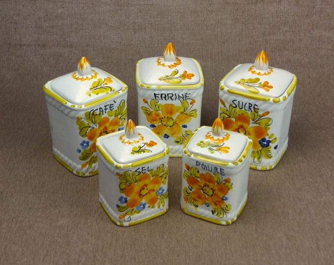 Featured listing image: Vintage French PORCELAIN Kitchen Canister Set