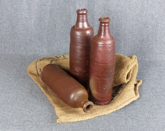 3 x Antique French Earthenware Bottles