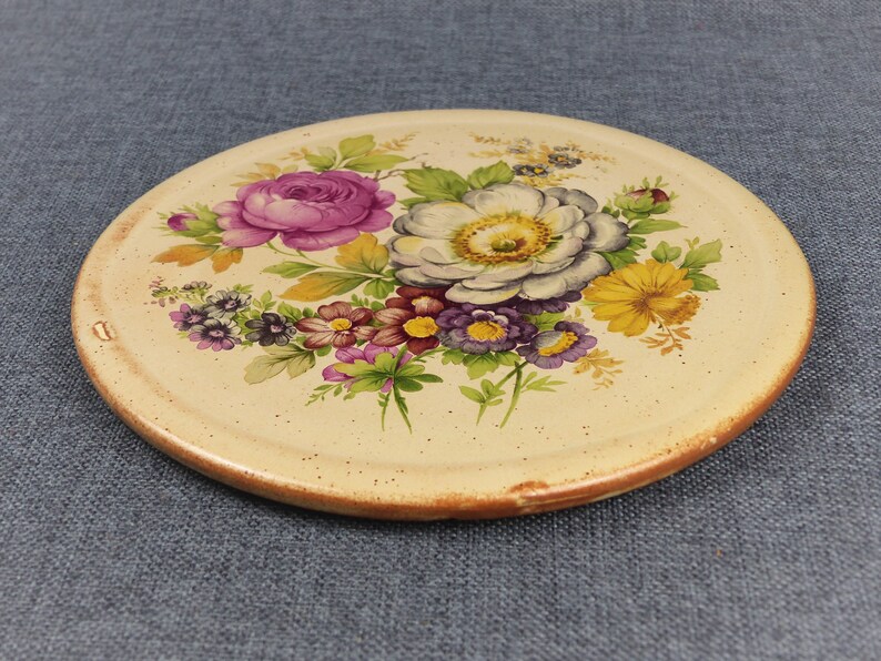 Vintage French Ceramic Floral Trivet image 2