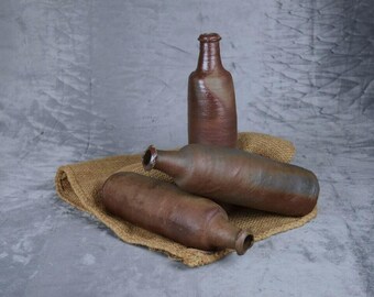 3 x Antique French Earthenware Bottles