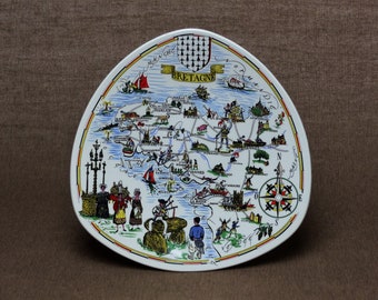 Vintage French Souvenir Plate - BRITTANY Regional Map