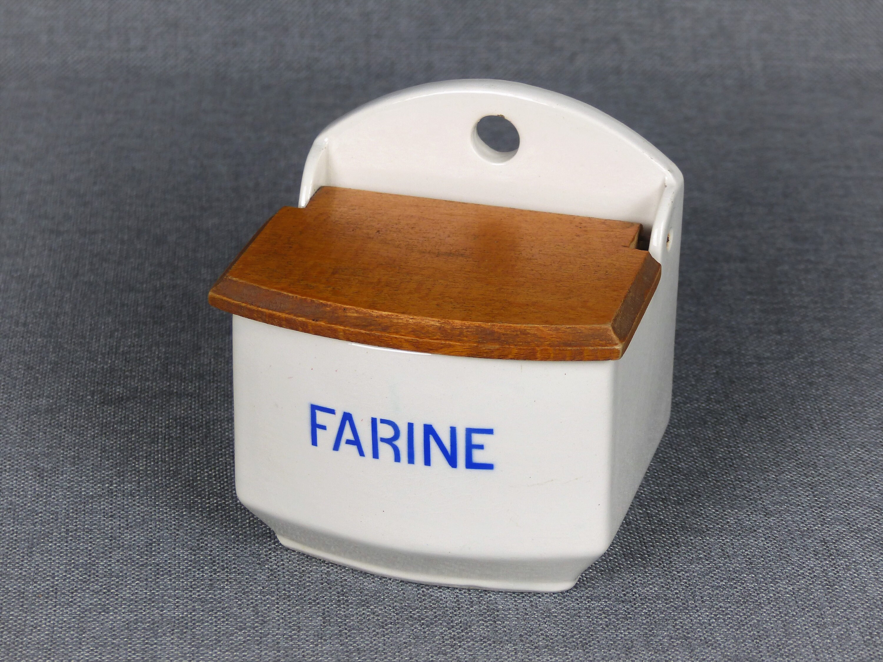 Vintage Français Boîte à Farine en Céramique