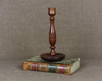 Vintage Hand Carved Wood Candlestick