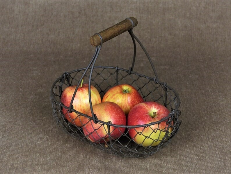 Small Rustic French Wire Gathering Basket image 1