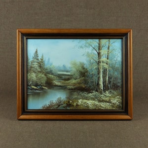 Vintage French Original LANDSCAPE Oil Painting - &quot;Paysage avec rive d&#39;un fleuve&quot;