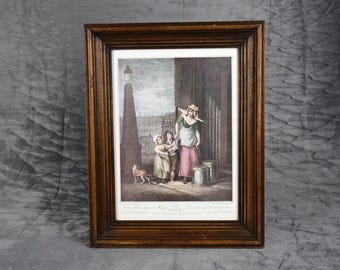 Vintage Collectible Engraving - FRANCIS WHEATLEY "Cries of London" series - Milk below Maids