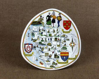 Vintage French Souvenir Plate - POITOU - VENDEE Regional Map