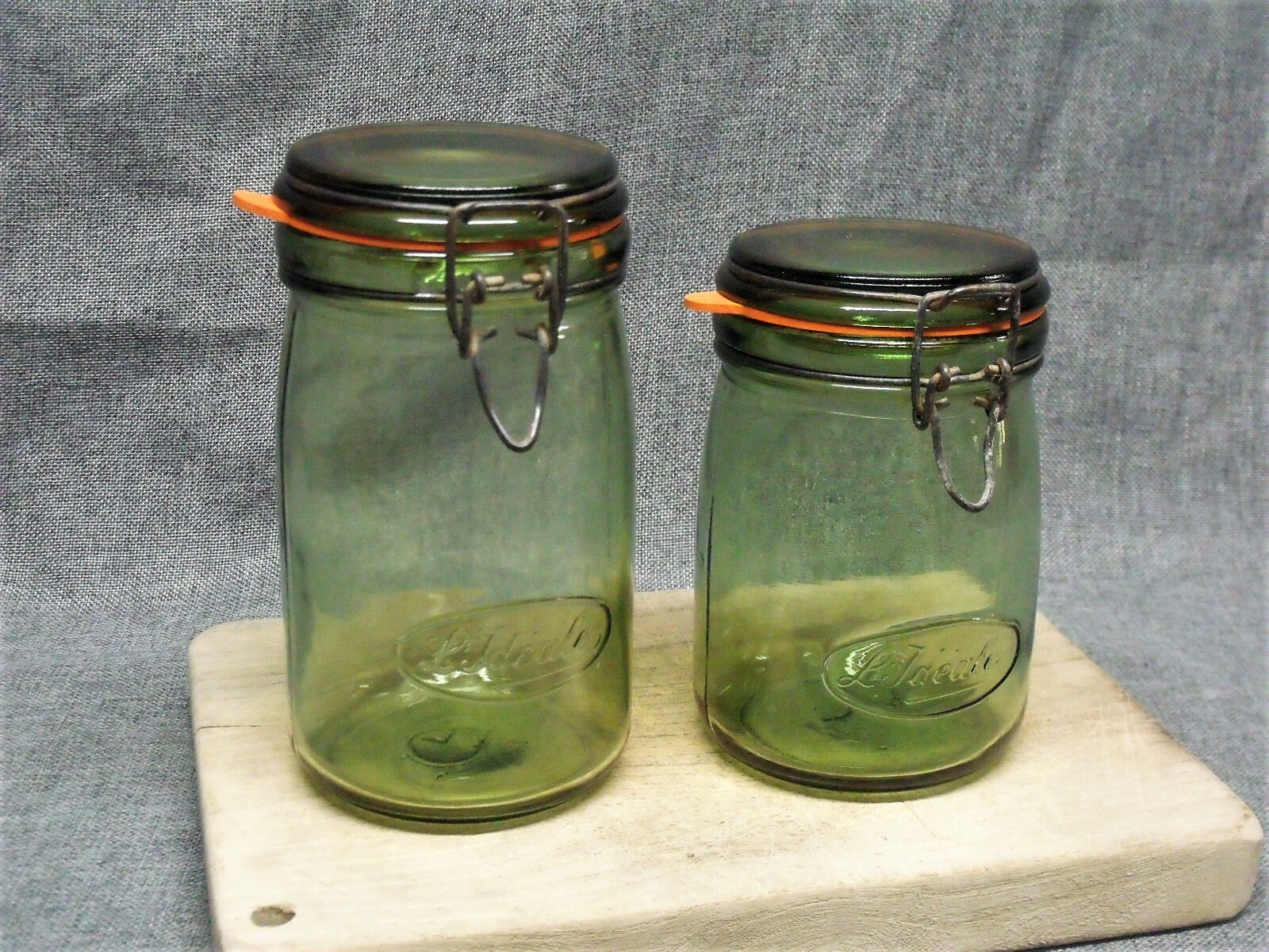 2 x Vintage L’IDEALE Green Glass Canning Jars