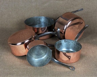 Vintage French Copper Pans - Set of 5