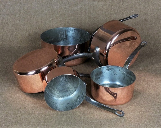 Featured listing image: Vintage French Copper Pans - Set of 5