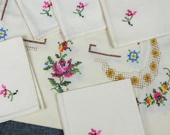 Vintage French Breton Hand Embroidered Table Linen Set