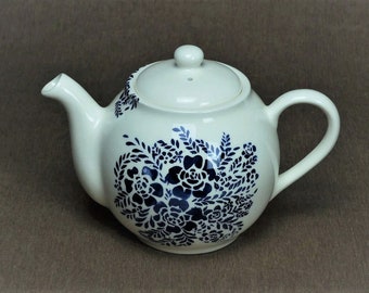 Vintage French Blue Stencilware Teapot