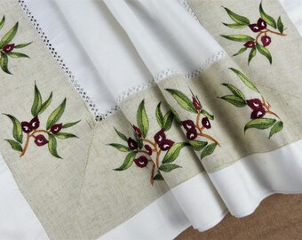 Vintage French Embroidered Floral Tablecloth