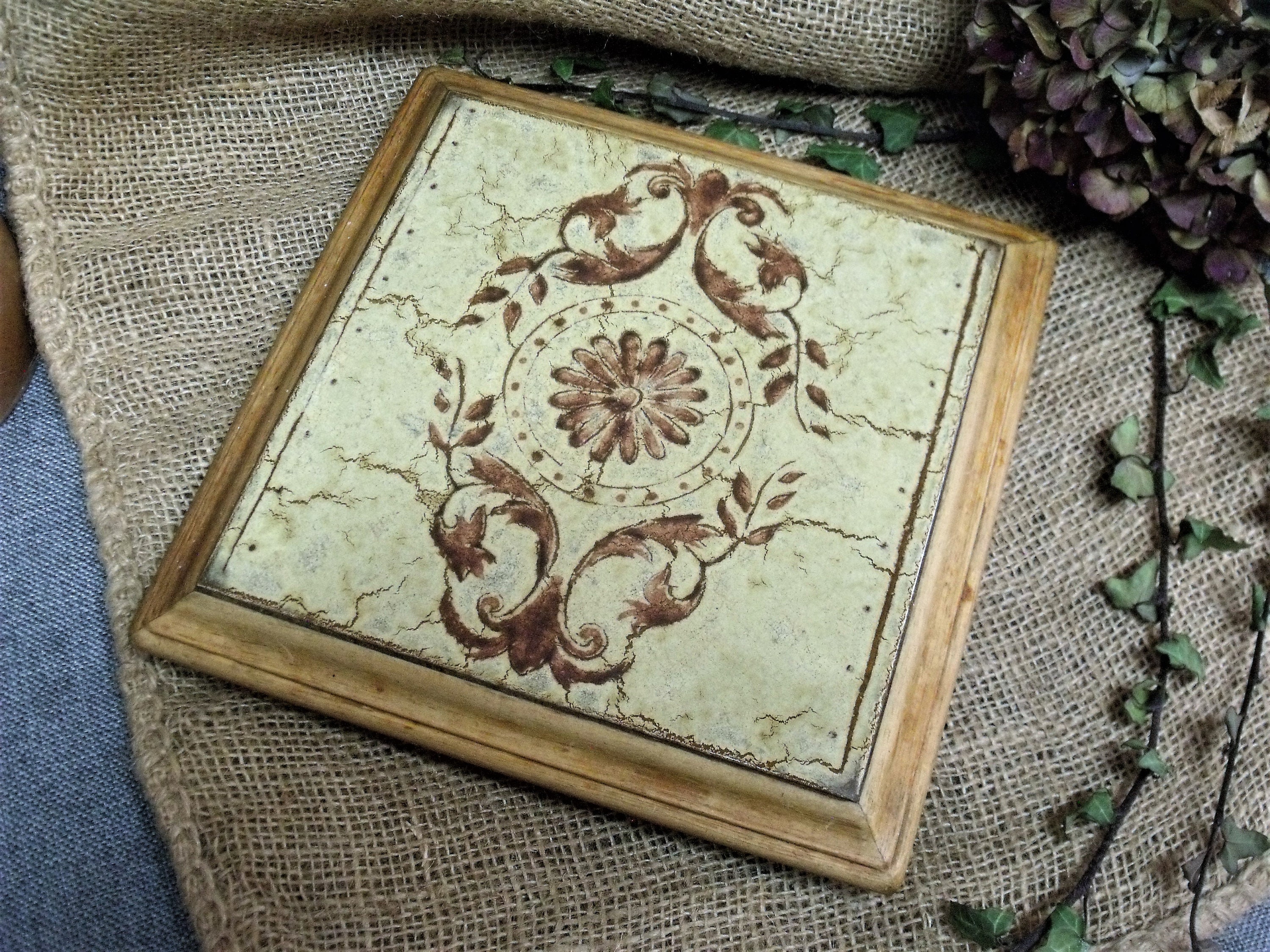French Vintage Ceramic Tile Trivet