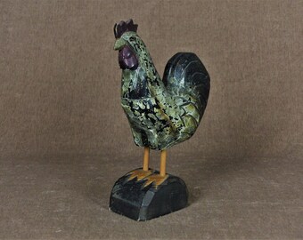 Vintage Folk Art Hand Carved Wooden Rooster