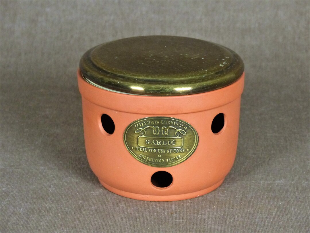 LARGE Vintage Farmhouse Terracotta Garlic Keeper, Kitchen Canister