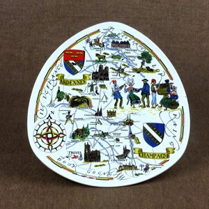 Prato de lembrança francês vintage - CHAMPAGNE - Mapa regional das ARDENNES