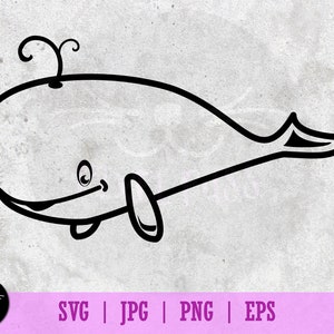 Mignon poisson baleine dessin animé ligne Art SVG Vector Illustration avec PNG, EPS, fichiers Jpeg 300 dpi Clip Art haute résolution couper fichier prêt pour Cricut