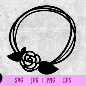 Arte de línea floral, marco circular, marco decorativo SVG, hojas de flores svg, corona simple svg PNG EPS, archivo de corte de imágenes prediseñadas Jpeg listo para Cricut