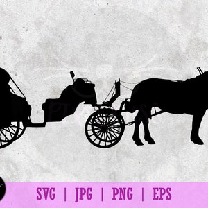 Carrozza trainata da cavalli Silhouette SVG Illustrazione vettoriale con file PNG, EPS, Jpeg 300 dpi Clip Art File di taglio ad alta risoluzione pronto per Cricut
