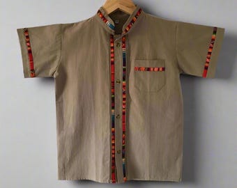 Boy's Traditional Handmade Mexican Guayabera Shirt - Brown