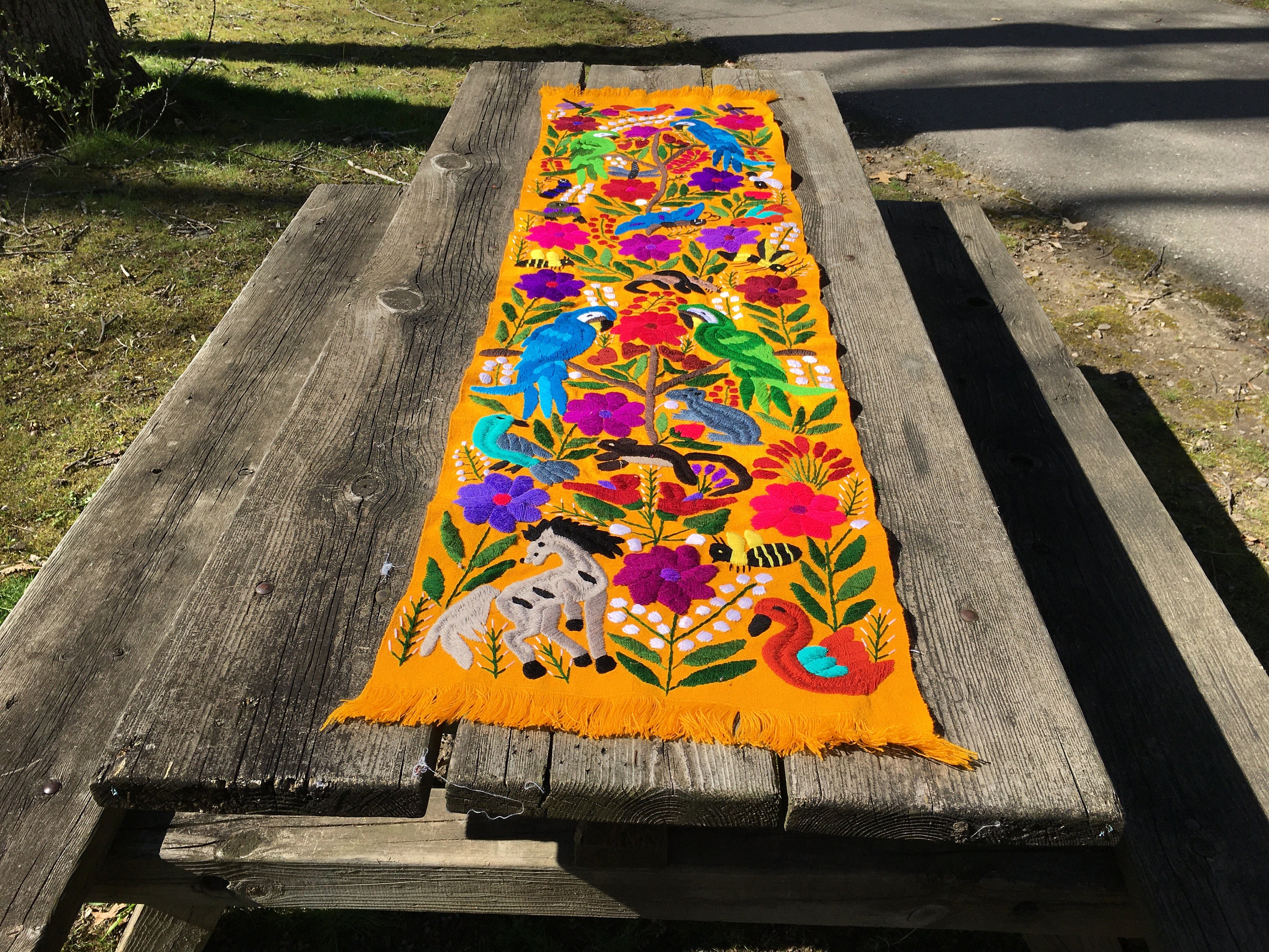 Mexican Table Runner Handwoven Table Runner Embroidered