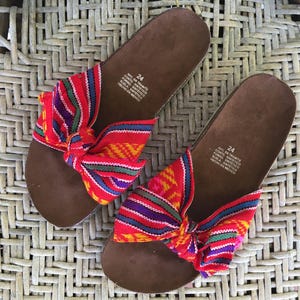 Handmade Mexican Bow Slide Sandals - Zapatos Artesanos - Size Womens 7