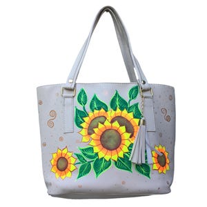 Hand Painted Mexican Tote Bag Purse Handbag - Synthetic Vegan Leather Bag