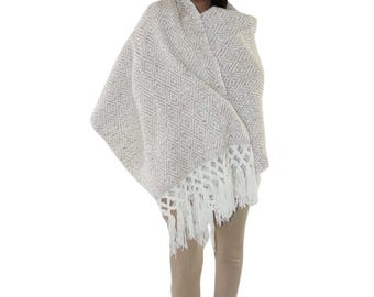 Handmade Beige & White Mexican Rebozo Scarf - Shawl Wrap