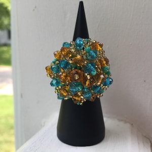 Handmade Mexican Huichol Bead Flower Ring - Anillo Mexicano - Artesanias