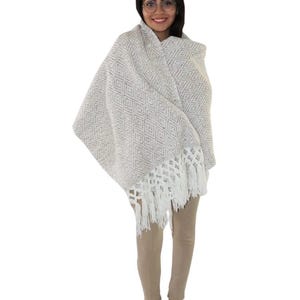 Handmade Beige & White Mexican Rebozo Scarf - Shawl Wrap