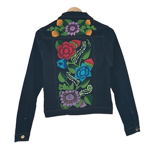 Handmade Embroidered Mexican Denim Jean Jacket - Size Small - Chamarra Bordada