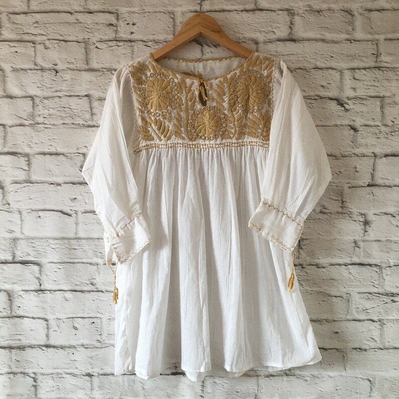 Womens Mexican Blouse Embroidered Blouse 3/4 Sleeve Blouse Etsy