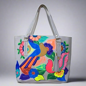 Hand Painted Mexican Tote Bag Purse Handbag - Synthetic Vegan Leather Bag