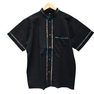 Handmade Men&#39;s Traditional Black Mexican Guayabera - Size Small Medium Large XL