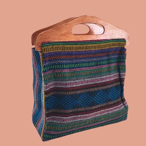 Borsa a mano messicana intrecciata a mano con manici in legno - Borsa a mano Boho Boho Hippie - Bolsa Mexicana