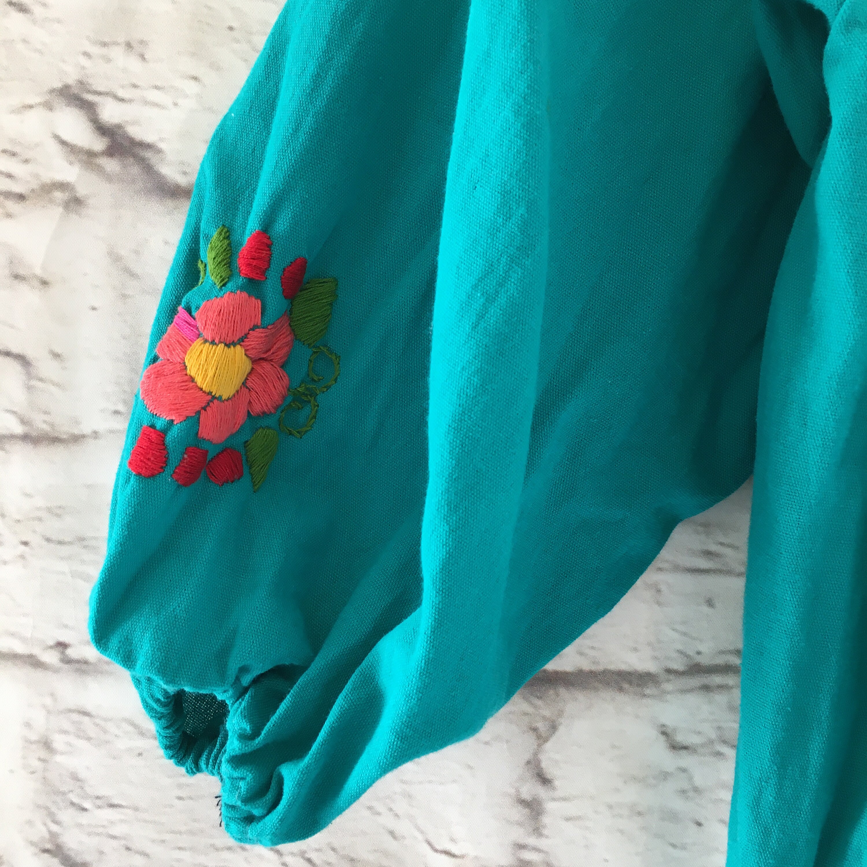 Women's Handmade Floral Embroidered Teal Green Mexican | Etsy