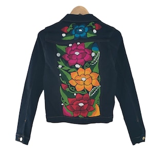 Handmade Embroidered Mexican Denim Jean Jacket - Size Small - Chamarra Bordada