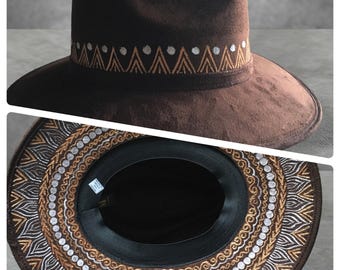 Handmade Mexican Mexican Sombrero Hat - Hand Painted Faux Suede - Artesanal