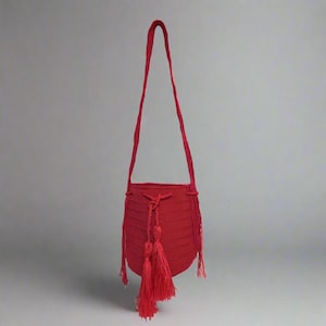 Handmade Crocheted Mexican Satchel Bag Purse - Mayan Morral Bag with Tassels