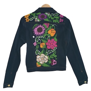 Handmade Embroidered Mexican Denim Jean Jacket - Size Small - Chamarra Bordada
