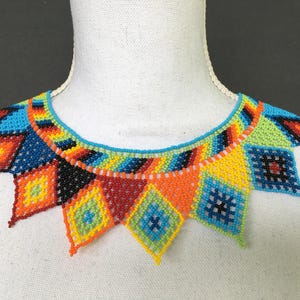 Handmade Mexican Huichol Bead Necklace - Huichol Folk Art Jewelry