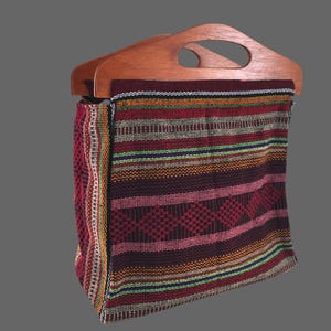 Handmade Woven Mexican Handbag Purse Tote Bag With Wood 