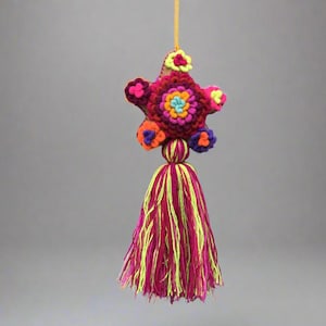 Borla de pompón de estrella de fieltro mexicana bordada a mano hecha a mano - Arcoíris